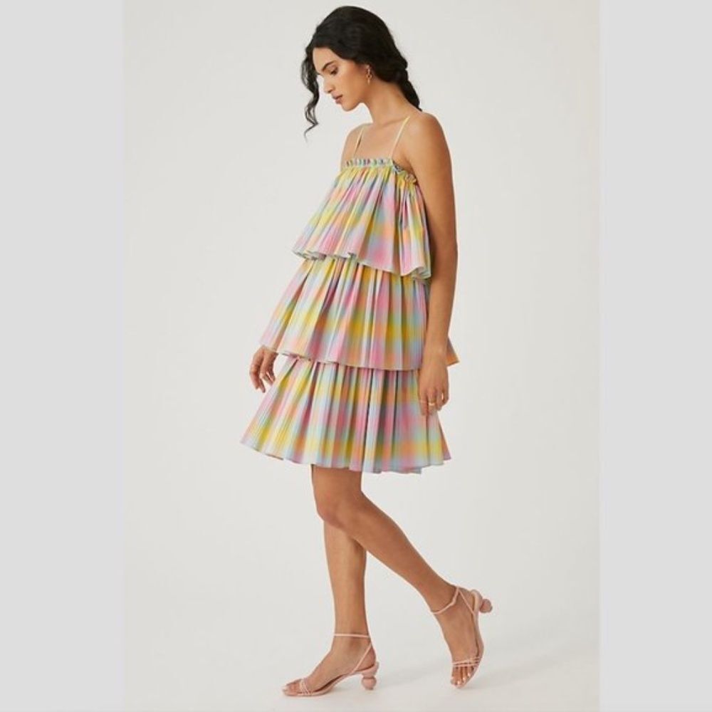 Anthro Beatrice B Tiered Babydoll Dress 6 NWT Pastel Rainbow - Picture 2 of 14